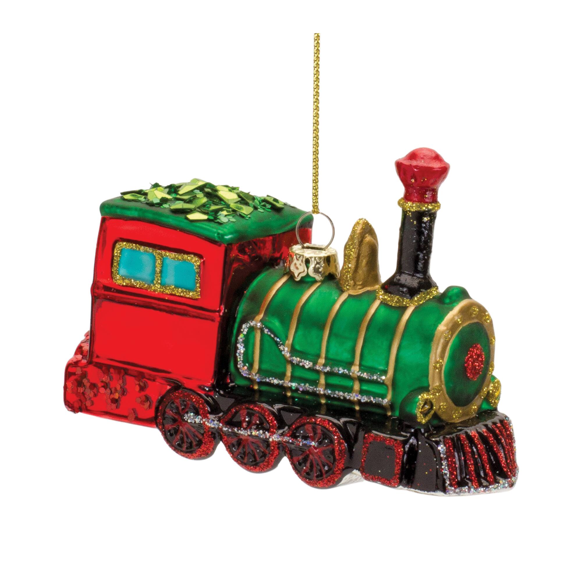 6ct. 3" Glittered Glass Train Ornaments